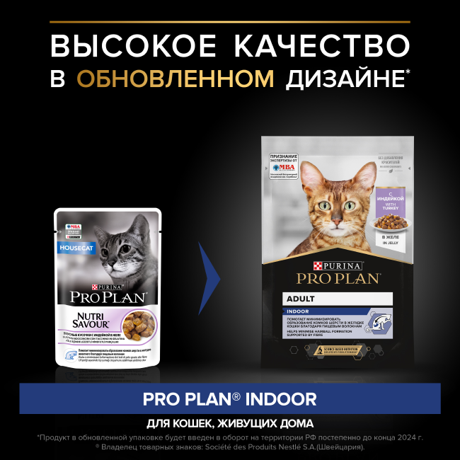 PRO PLAN® INDOOR для взрослых кошек, живущих дома, с индейкой в желе