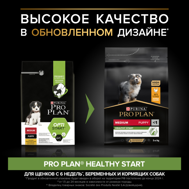 PRO PLAN® HEALTHY START для щенков средних пород, с высоким содержанием курицы