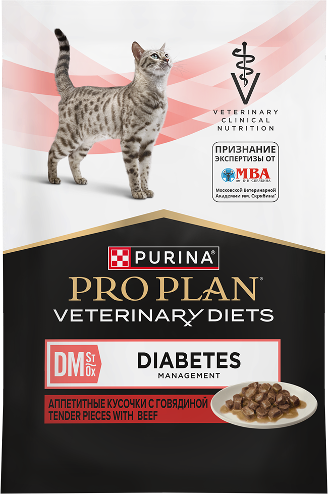 Влажный корм для кошек диетический PURINA® PRO PLAN® VETERINARY DIETS DM St/Ox Diabetes Management при диабете с говядиной