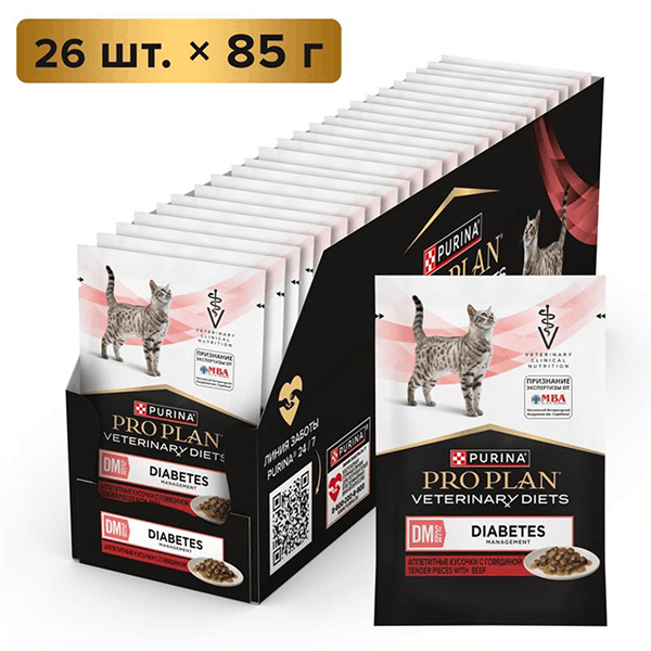 Влажный корм для кошек диетический PURINA® PRO PLAN® VETERINARY DIETS DM St/Ox Diabetes Management при диабете с говядиной