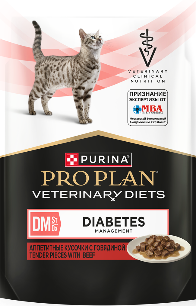 Влажный корм для кошек диетический PURINA® PRO PLAN® VETERINARY DIETS DM St/Ox Diabetes Management при диабете с говядиной
