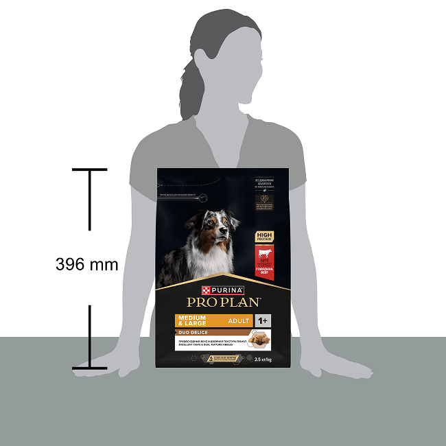 PRO PLAN® DUO DELICE для взрослых собак средних и крупных пород с двойной текстурой гранул, с высоким содержанием говядины