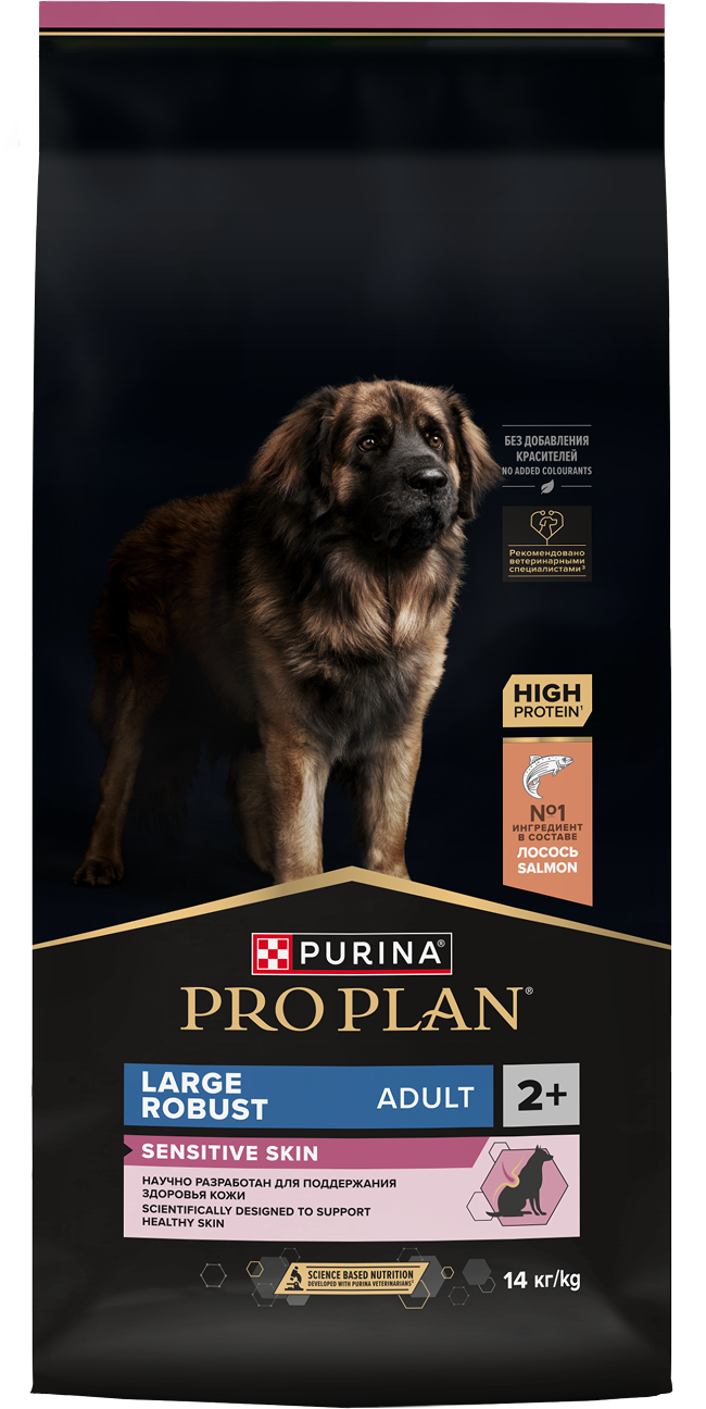 PRO PLAN® SENSITIVE SKIN для взрослых собак крупных пород с мощным телосложением с чувствительной кожей, с высоким содержанием лосося