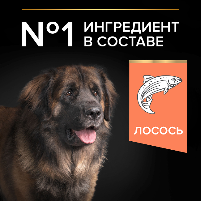 PRO PLAN® SENSITIVE SKIN для взрослых собак крупных пород с мощным телосложением с чувствительной кожей, с высоким содержанием лосося