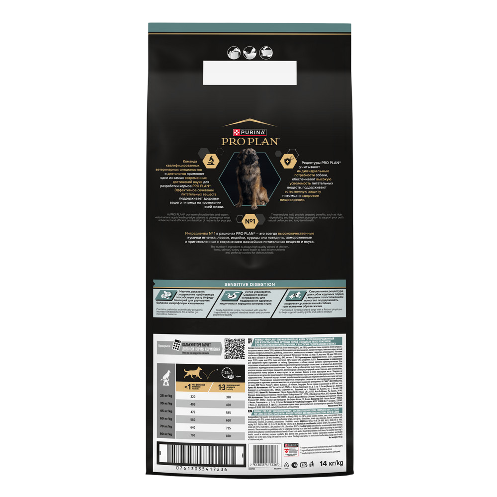 PRO PLAN® SENSITIVE DIGESTION для взрослых собак крупных пород с мощным телосложением с чувствительным пищеварением, с высоким содержанием ягненка