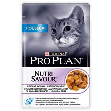 PRO PLAN® NUTRISAVOUR® HOUSECAT ДЛЯ ВЗРОСЛЫХ КОШЕК, ЖИВУЩИХ ДОМА, С ИНДЕЙКОЙ В ЖЕЛЕ