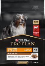 PRO PLAN® DUO DELICE для взрослых собак средних и крупных пород с двойной текстурой гранул, с высоким содержанием говядины