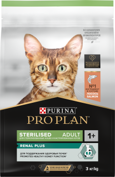 PRO PLAN® Sterilised Adult RENAL PLUS для взрослых стерилизованных кошек, с высоким содержанием лосося