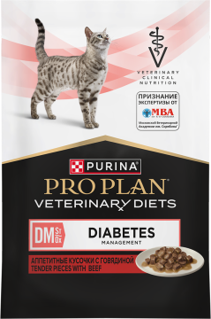 Влажный корм для кошек диетический PURINA® PRO PLAN® VETERINARY DIETS DM St/Ox Diabetes Management при диабете с говядиной