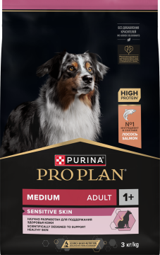 PRO PLAN® SENSITIVE SKIN для взрослых собак средних пород с чувствительной кожей, с высоким содержанием лосося