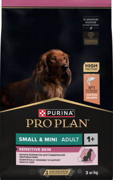 PRO PLAN® SENSITIVE SKIN для взрослых собак мелких и карликовых пород с чувствительной кожей, с высоким содержанием лосося