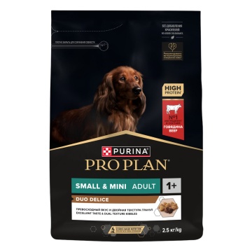 PRO PLAN® DUO DELICE для взрослых собак мелких и карликовых пород с двойной текстурой гранул, с высоким содержанием говядины