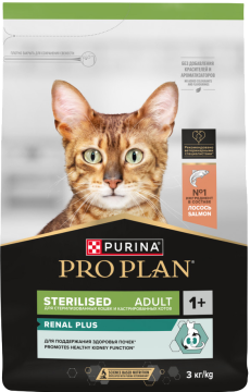 PRO PLAN® Sterilised Adult RENAL PLUS для взрослых стерилизованных кошек, с высоким содержанием лосося