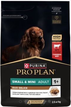 PRO PLAN® DUO DELICE для взрослых собак мелких и карликовых пород с двойной текстурой гранул, с высоким содержанием говядины