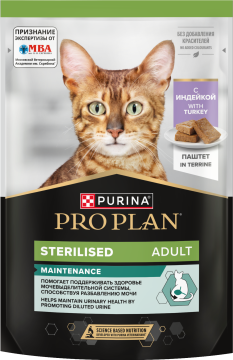Влажный корм PRO PLAN® Sterilised MAINTENANCE для взрослых стерилизованных кошек, паштет с индейкой