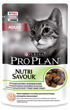 PRO PLAN® NUTRISAVOUR® ADULT ДЛЯ ВЗРОСЛЫХ КОШЕК, С ЯГНЕНКОМ В ЖЕЛЕ