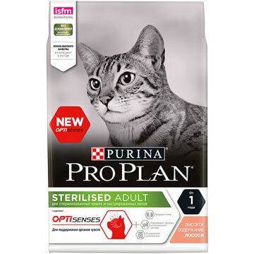 Сухой корм PRO PLAN® Sterilised OPTISENSES для стерилизованных кошек для поддержания органов чувств с лососем