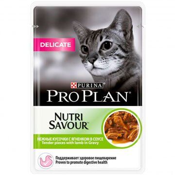 PRO PLAN® NUTRISAVOUR® Delicate для кошек с чувствительным пищеварением, с ягненком в соусе