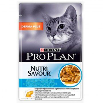 PRO PLAN® NUTRISAVOUR® Derma Plus для кошек с чувствительной кожей, с треской в соусе