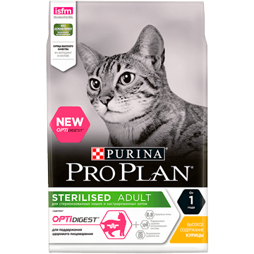 PRO PLAN® STERILISED для стерилизованных кошек с чувствительным пищеварением, с курицей